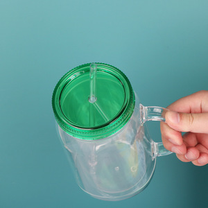 Vaso globo de nieve de 22 oz con asa y pajita, transparente, preperforado - Product Image 3