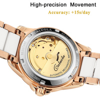 CALUOLA Montre automatique de luxe de haute qualité pour femmes, boîtier en acier inoxydable, cristal saphir, analogique, céramique, 18 mm, 5 BAR, résistante à l'eau