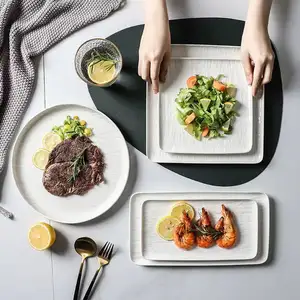 유럽 구호 순수 화이트 세라믹 플레이트 가족 직사각형 서양 음식 스테이크 플레이트 샐러드 그릇