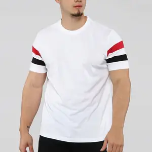 Camiseta de manga corta con estampado a rayas para hombre, Camiseta blanca con cuello redondo a granel