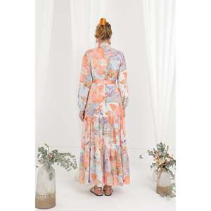 เดรสยาวพิมพ์ลายดอกไม้พร้อมเข็มขัดสำหรับผู้หญิง -12634ELB - สีส้ม - Product Image 4