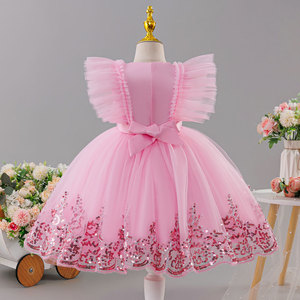 Robe de princesse en tulle style occidental pour enfants, robe de fête scintillante pour bébé fille, robe de demoiselle d'honneur tendance - Product Image 4