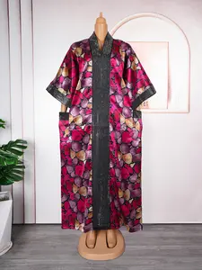 Women African Kaftan Casual Dress Ladies Dashiki Caftan Oversize Tshirt Dress Plus Size Short Sleeve Maxi Dress With Pockets