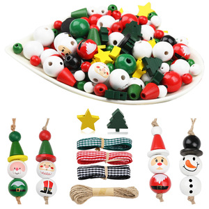 Ensemble de perles en bois de Noël, 225 pièces avec corde en chanvre pour décorations DIY et décorations d'arbre - Product Image 1