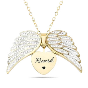 Collana con Ciondolo <span class=keywords><strong>a</strong></span> <span class=keywords><strong>Cuore</strong></span> Apribile Personalizzabile con Ali d'Angelo in Zirconi, Placcata in Argento/Oro 18K per Donne - Product Image 2