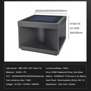 Lámpara LED Cuadrada para Exteriores de Alta Calidad, IP65 Impermeable, AC 1W, Cuerpo de Acero Inoxidable, <span class=keywords><strong>Solar</strong></span>, para Jardín, Garantía de 5 Años - Product Image 4