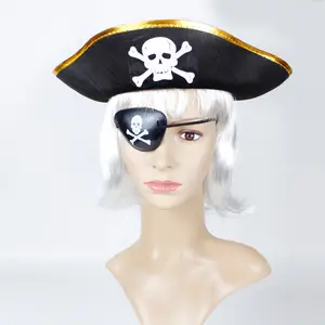 Desain baru topi kapten dengan masker mata untuk orang dewasa dan anak-anak kostum Halloween bermain peran kostum dengan alat peraga