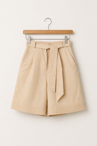 Beige Bermuda <b>Shorts</b> with Belt | High Waist Casual <b>Shorts</b> | Comfortable Summer Wear | Stylish Knee Length <b>Shorts</b> For Womens - Product Image 2