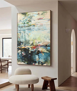 <span class=keywords><strong>Peinture</strong></span> <span class=keywords><strong>abstraite</strong></span> texturée sur toile, art mural abstrait atmosphérique, paysage abstrait en bleu et vert pour la maison et la <span class=keywords><strong>galerie</strong></span> - Product Image 4