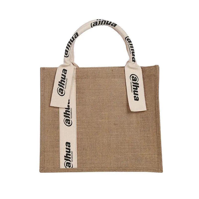 Unbedruckte kunden spezifische Jute handtasche Lang griff Baumwoll tasche Sac kleinen Jute Stoff Plain Einkaufstasche