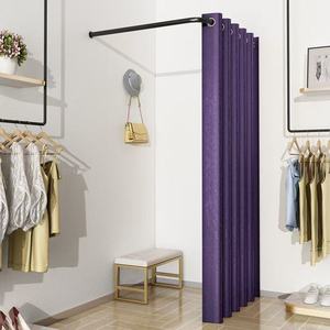 Expositor de ropa para tienda, cortina sencilla para probador, vestuario portátil, cortina divisoria de riel en forma de L para montaje en pared - Product Image 4