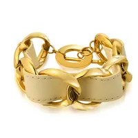 Pulsera de cadena de cuero genuino, joyería chapada en oro de 18K, brazalete de Metal de acero inoxidable