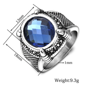 Anillo de pulgar creativo de acero inoxidable con zafiro azul estilo corte retro francés, engaste de garra, joyería para hombre, forma geométrica, remaches cuadrados - Product Image 5