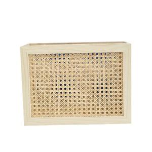 Wooden Magazine Organizer With Rattan Weave Desktop <b>Storage</b> Box 45L Natural Color <b>File</b> Holder For Office Home Use - Product Image 5