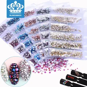 Blinginbox Hot Sales Same Cut Factes Mix 6 Sizes Flat Back Glass Rhinestones Non Hotfix Stones crystal Nail Rhinestone Pack