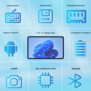 Tablet <span class=keywords><strong>PC</strong></span> Windows 11 de 11.97 Pulgadas, Intel, 12 GB de <span class=keywords><strong>RAM</strong></span>, 256 GB de SSD, N100, 2 en 1, Teclado Desmontable, OEM, ODM, Portátil Empresarial, Wi-Fi - Product Image 2