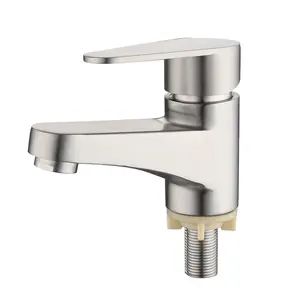 Factory Wholesale Price SUS304 Bathroom Single Cold Water Taps 304 Stainless Steel Bathroom Wash Basin Faucet