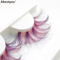 Abestyou Messy Mink Lashes 25ミリメートルLength Long Purple Color Cosplay MakeアップLashes Clear Strip Soft Mink Lashes