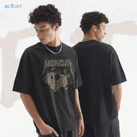 Kaos Pria Kasual Model Raglan Vintage Motif Bunga Laser Trendi Amerika, Bahan Katun 240g Berkualitas Tinggi, Potongan Longgar