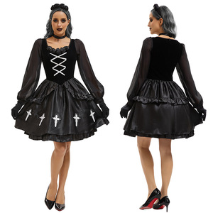 Disfraz de diablo gótico para mujer, vestido negro con cruces, disfraz de Halloween, talla mediana para adultos - Product Image 5