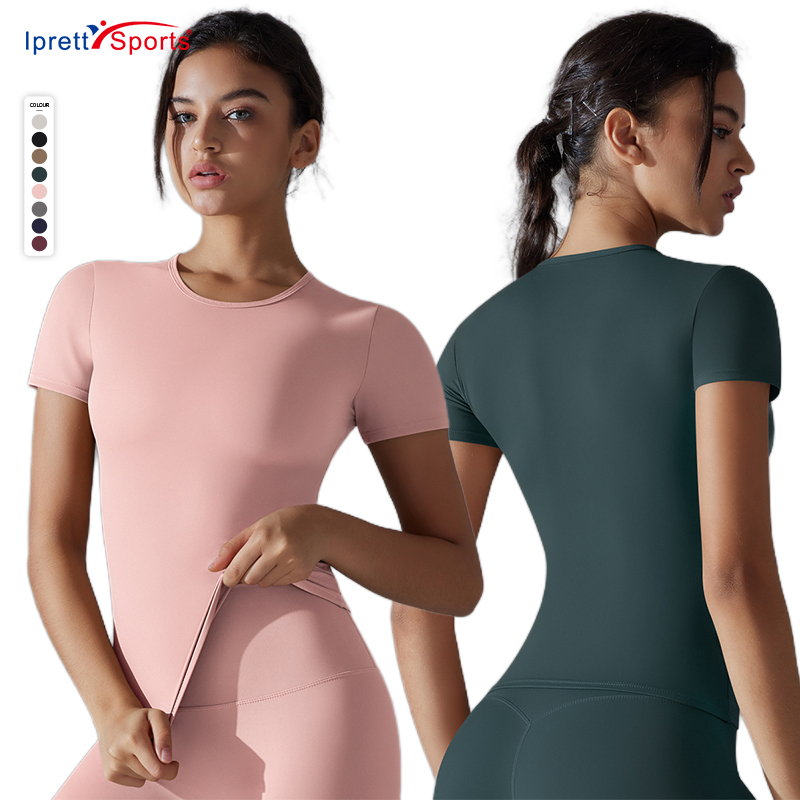 Workout Casual Women High Elastic Slim Breathable Yoga Wear Short Sleeve Sports Running Fitness Yoga T-shirt Tops