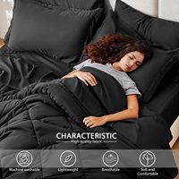 Set Sprei Modern King Size Hitam 7 Buah Bahan Polyester Bernapas untuk Tempat Tidur King dalam Tas, Set Perlengkapan Tidur Semua Musim Desain Jahitan Kotak