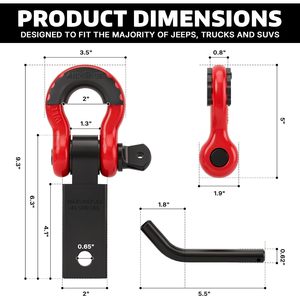 Attelage de récupération robuste Autobots Shackle Hitch 2 pouces, rouge et noir, capacité maximale 45000 lb, avec manille de 3/4 pouces, compatible avec attelage de 2 pouces - Product Image 6