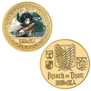 เหรียญที่ระลึก ลีวายส์ เอเรน และมิคาสะ รุ่นพิมพ์สีลายอนิเมะ เหรียญหล่อเหล็กธีมอนิเมะ บรรจุในกล่องของขวัญแบบแยกชิ้น - Product Image 4