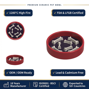Tazón de Cerámica Premium para Perros, Diseño con Obstáculos en Forma de Hueso para Evitar que Coman Rápidamente, Venta al Por Mayor, OEM/ODM, Tazones de Porcelana - Product Image 1