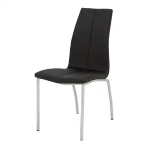 Muebles de comedor con patas de metal cromadas, sillas de comedor de cuero PU apilables de espalda alta, modernas, baratas, venta de fábrica
