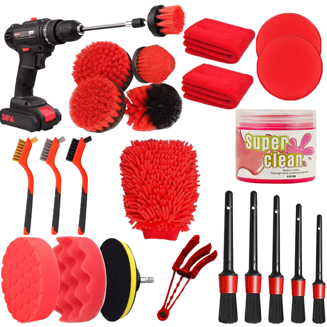 24 PCS Car Wash Brushes Set Soft Car Detailing Brushes Kit for Auto Interior Exterior Wheels Dashboard Cleaning