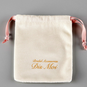 Hot Stamping Gold Foil logo Beige Soft Custom Velvet <b>Gift</b> Bags Jewelry Drawstring for Necklace Rings Packaging Velvet Dust Pouch - Product Image 4
