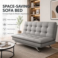 Sofá Cama Convertible Moderno de Lujo, Sin Brazos, Plegable, Tapizado, Gris, Patas Cromadas, 2 en 1, Ahorro de Espacio, Mueble Cómodo para el Hogar