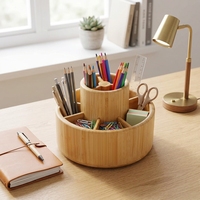 Porte-stylos en bambou 360 °   Organisateur rotatif pour fournitures artistiques, rangement de bureau, porte-marqueurs, crayons de couleur, pinceaux
