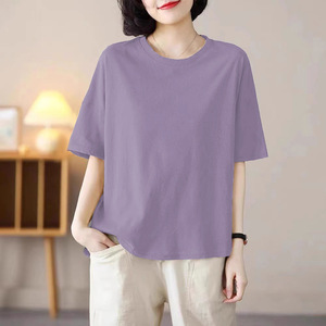 Women's Solid Color Round Neck Short Sleeve T-Shirt Breathable Jersey Plus Size Summer Top - Product Image 4