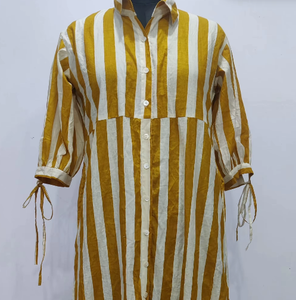 Vestido informal hecho a mano de manga coreana para mujer, vestido Maxi con botón frontal más cerca, cuello vuelto, bolsillo, diseño de manga abullonada - Product Image 1