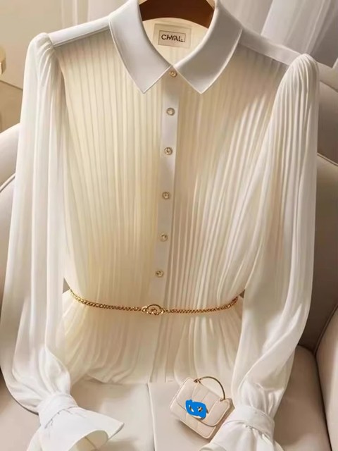 2026 Early Spring Premium Feel Women's Fashion New Style Stylish Elegance Apricot Long-sleeved Shirt