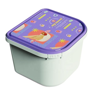 Ice Cream Tubs Gelato 2Ltr 1.8 Quart Plastic empty Containers Storage food tubs with Lids and security <b>lock</b> IML half cut shape - Product Image 1