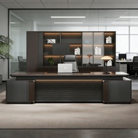 LBZ-156X Chaise de bureau de direction combinée, bureau laqué haut de gamme de luxe léger, en forme de L avec cloison, style moderne et épuré, pour PDG
