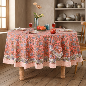 Nappe ronde en coton fleuri faite à la main, écologique et moderne, avec bord festonné, pour la salle à manger et la décoration de mariage, personnalisable - Product Image 3