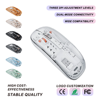 Souris sans fil à coque transparente, clic silencieux, double mode, rechargeable USB-C, 2400 DPI, molette métallique, pour bureau, vente en gros