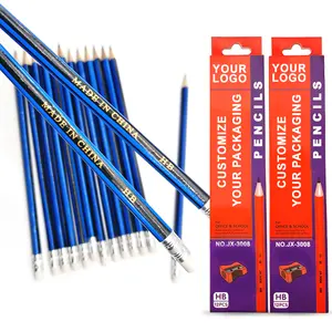 Strip biru penjualan laris kayu alami kustom 190mm pensil menulis sekolah HB timah hitam segi enam