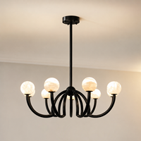 Lustre en laiton et albâtre de style luxueux, finition dorée élégante et moderne, hauteur réglable, luminaire LED d'intérieur pour salon, maison, bureau