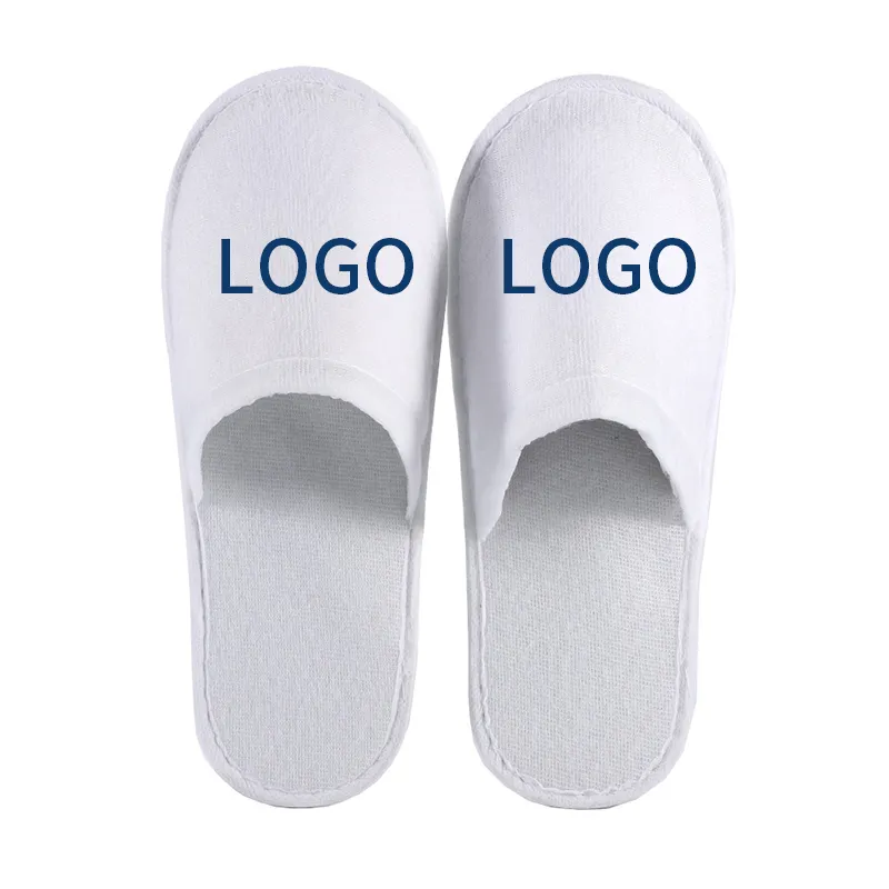 Chinelos descartáveis brancos personalizáveis de algodão, comodidades de hotel para viagens, portátil para uso em banheiro, logotipo personalizado