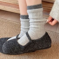 Nouvelles chaussettes en laine respirantes pour l'automne-hiver, style décontracté, simples, polyvalentes, sans coutures, à double côte, épaisses, color-block, pour femme, personnalisables
