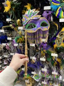 <span class=keywords><strong>Masque</strong></span> en dentelle et plumes vénitien personnalisé en gros sur bâton pour mariage, fête, déguisement, cosplay, carnaval, événements et fournitures - Product Image 2