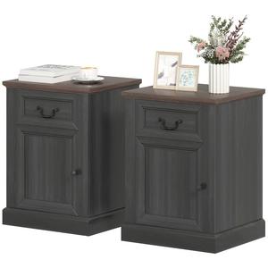 <strong>Side</strong> Table Set of 2, End Tables with Drawer and <strong>Cabinet</strong>, Nightstands for Small Spaces, Living Room, <strong>Black</strong> - Product Image 4