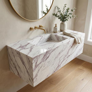 Dalle de comptoir en pierre de quartz à technologie 3D, motif rose violet artistique moderne, pour meuble-lavabo de salle de bain et surface commerciale - Product Image 4