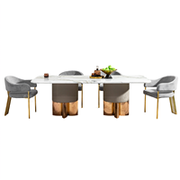 Table à manger moderne minimaliste en marbre avec revêtement en cuir cannelé et base en acier, mobilier de salle à manger haut de gamme pour la maison, l'hôtel et la villa