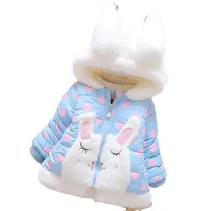 थोक बच्चों ऊन सर्दियों जैकेट पॉलिएस्टर खरगोश कान हूडि कपड़े पोक डॉट कोट